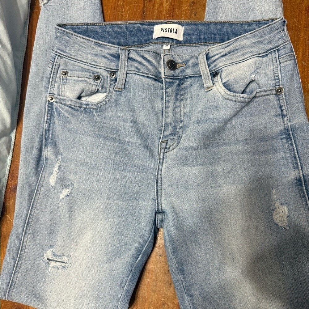 Pistola Blue Skinny Jeans Distressed Vintage Style Light Wash Denim Size 27